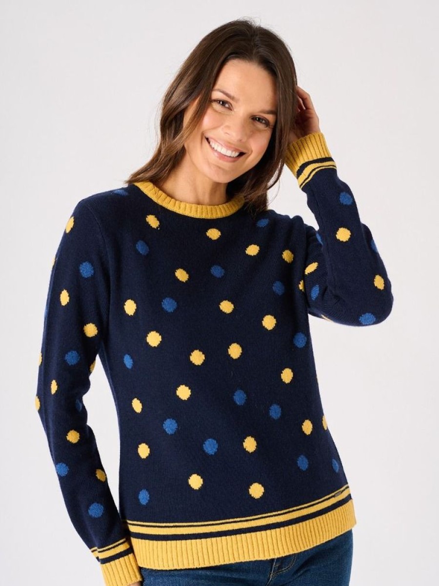 Quba & Co Navy And Yellow Spotted Knitted Jumper - Cormorant New