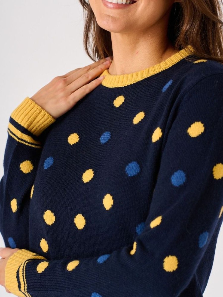 Quba & Co Navy And Yellow Spotted Knitted Jumper - Cormorant New