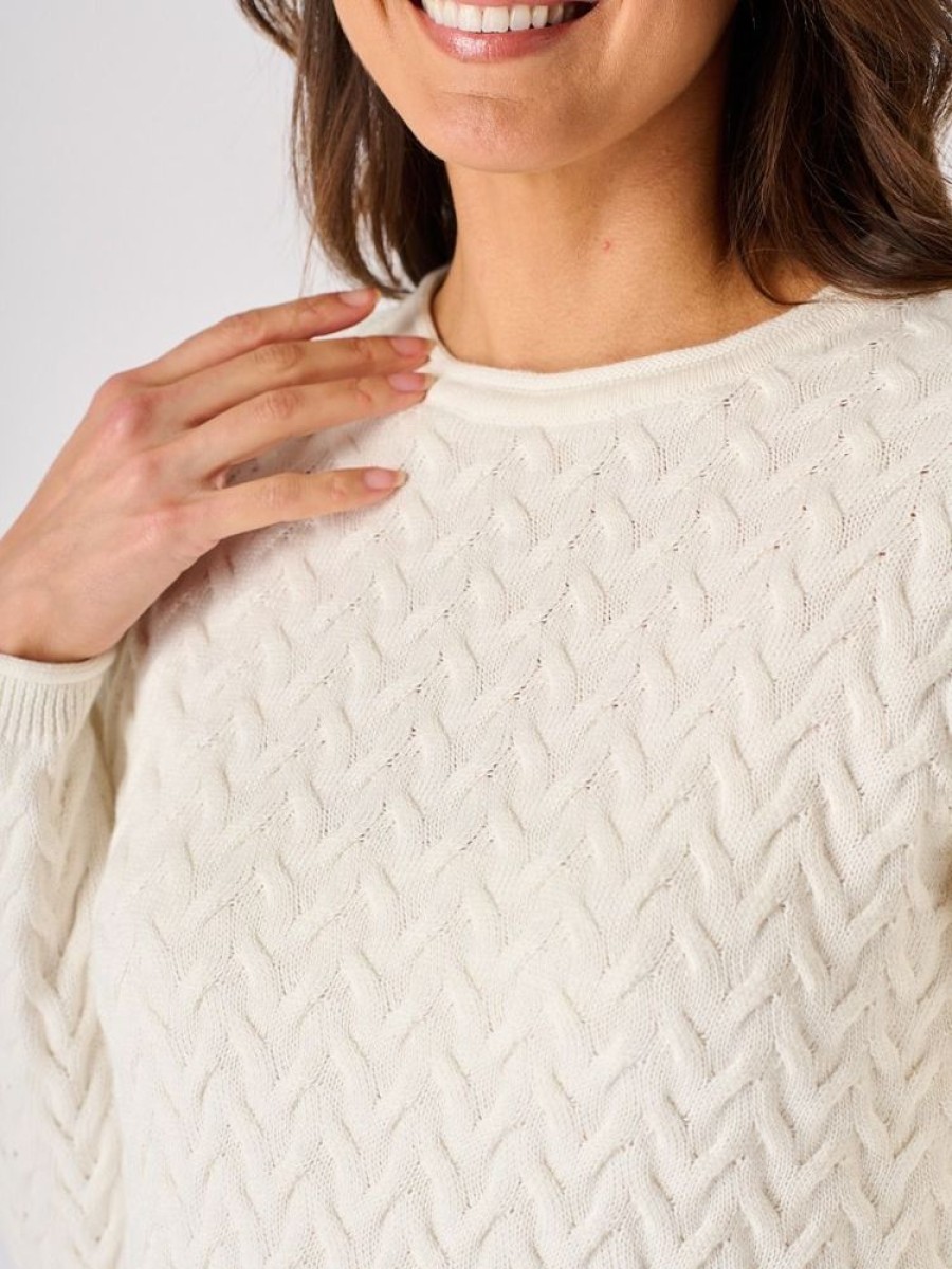 Quba & Co White Textured Cotton Knit Jumper - Crane Online