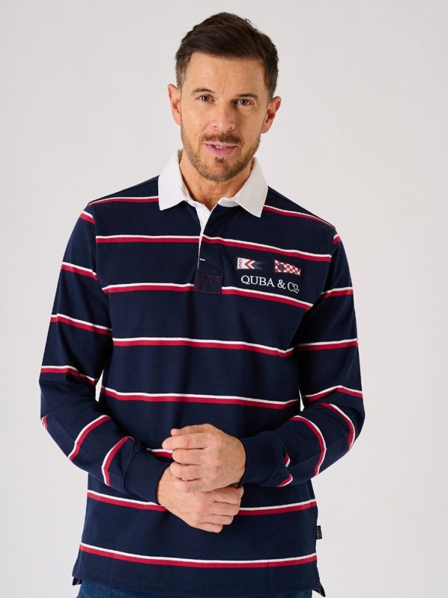 Quba & Co Navy And Red Striped Lifestyle Rugby Shirt - Archer Online