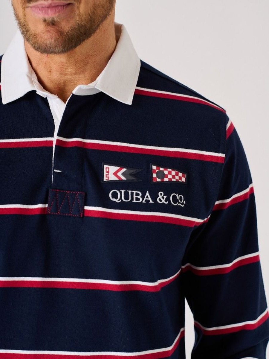 Quba & Co Navy And Red Striped Lifestyle Rugby Shirt - Archer Online