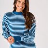 Quba & Co Blue And White Striped Button Shoulder Knitted Jumper- Fody Wholesale