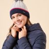 Quba & Co Grey Striped Cable Knit Faux Fur Bobble Hat - Willaston Hot