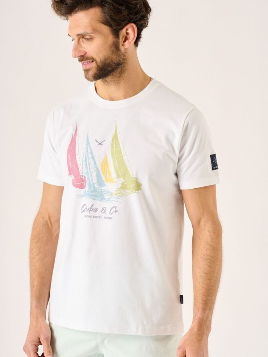 Quba & Co Searle Boat Print T-Shirt White Hot