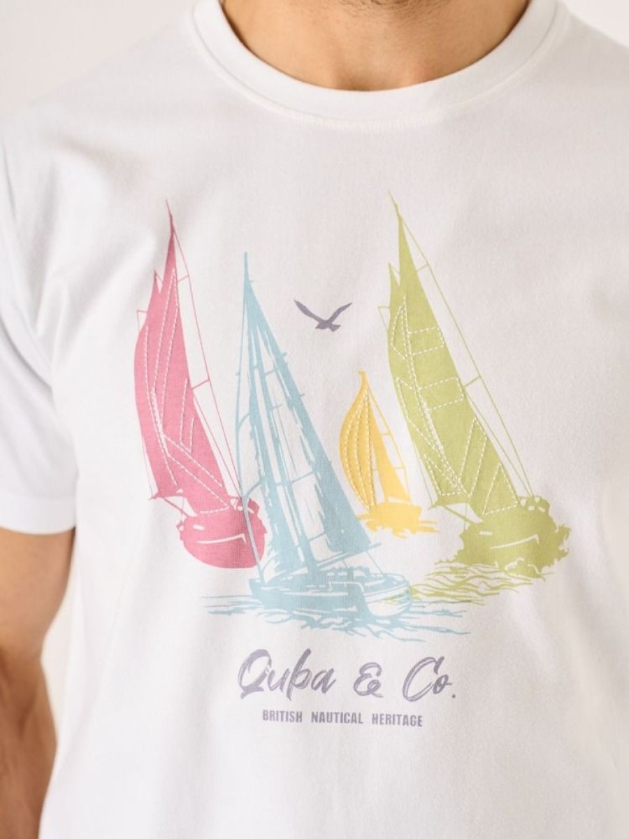 Quba & Co Searle Boat Print T-Shirt White Hot