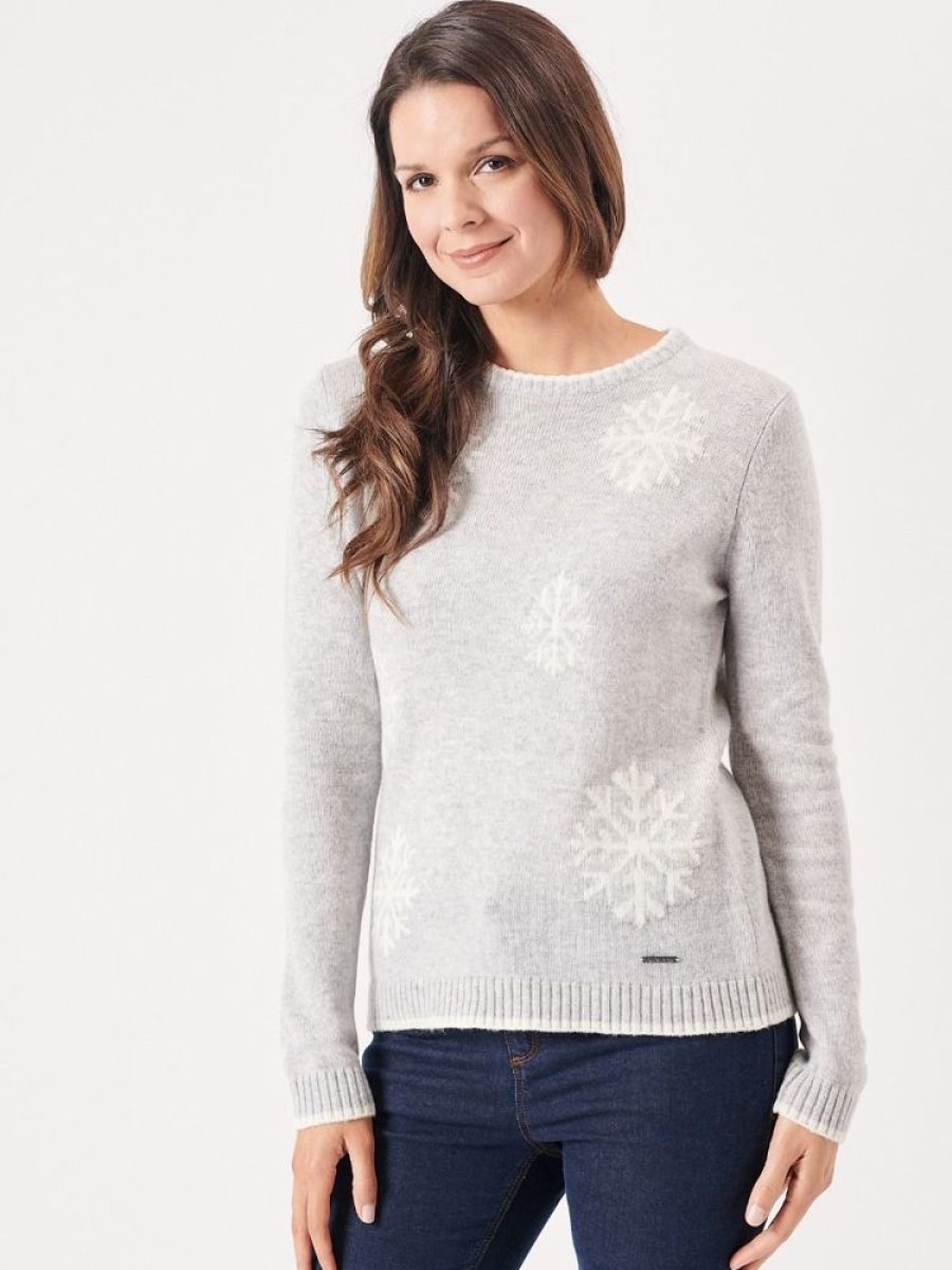 Quba & Co Boras Grey Snowflake Design Knitted Jumper New