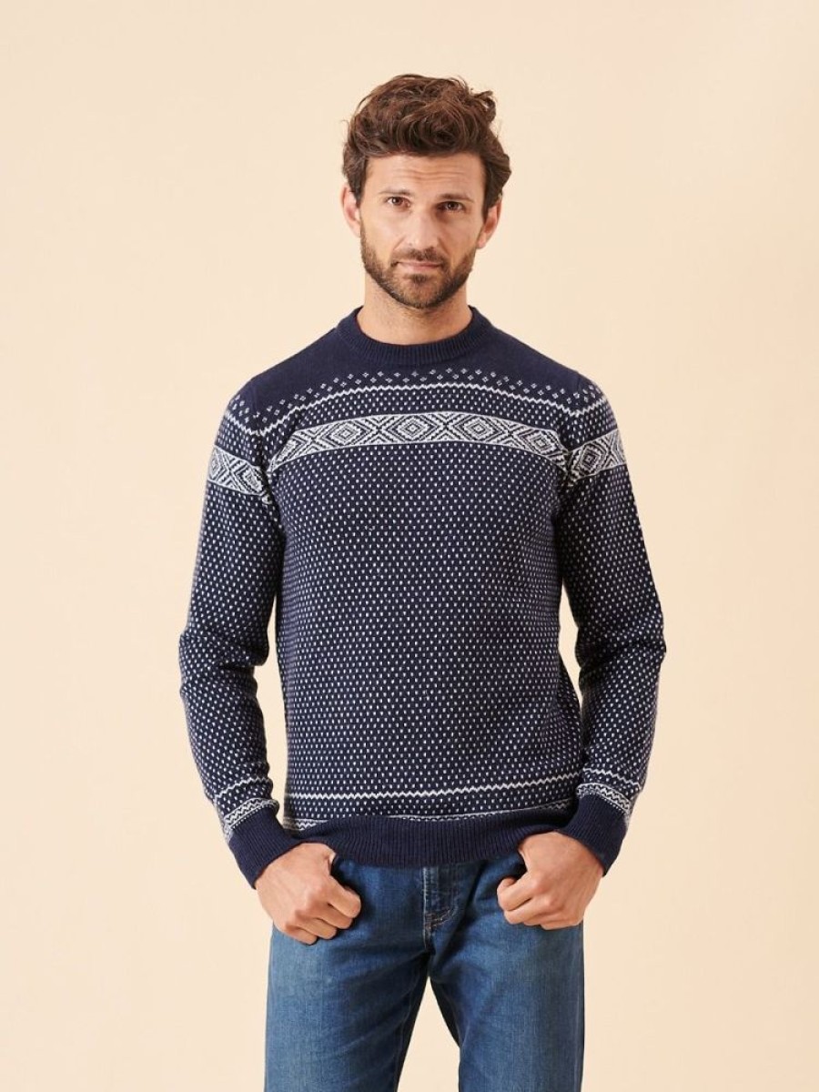 Quba & Co Davos Merino Rich Navy And White Jumper Clearance