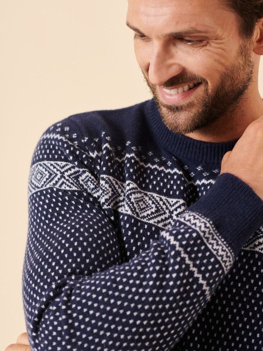 Quba & Co Davos Merino Rich Navy And White Jumper Clearance