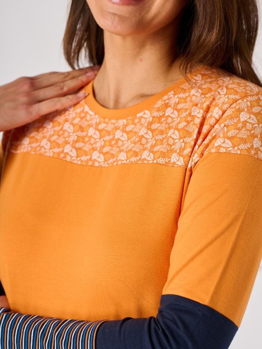 Quba & Co Navy And Pumpkin Orange Long Sleeve Colour Block T-Shirt - Pipit Wholesale