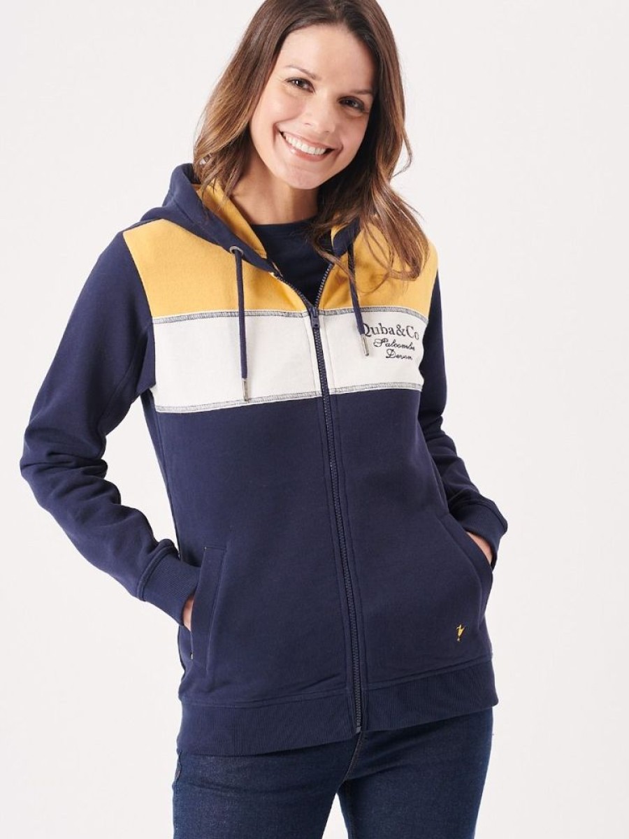 Quba & Co Borrby Zip Up Navy Yellow And White Hoodie Clearance