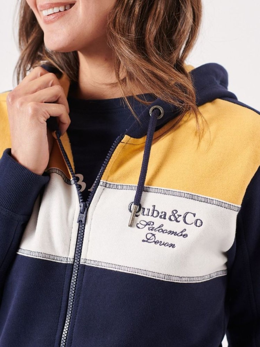 Quba & Co Borrby Zip Up Navy Yellow And White Hoodie Clearance