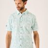 Quba & Co Dovensham White And Green Short Sleeve Shirt With Leaf Design Best