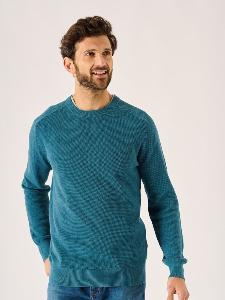 Quba & Co Kentmoore Crew Neck Teal Blue Knitted Jumper Hot