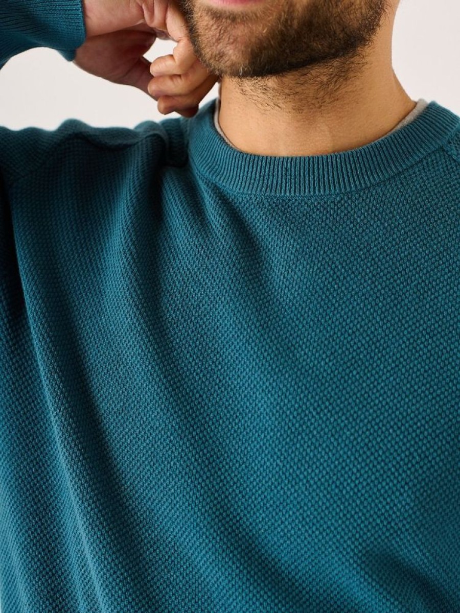 Quba & Co Kentmoore Crew Neck Teal Blue Knitted Jumper Hot