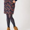 Quba & Co Navy Floral Nautical Print A-Line Cord Skirt - Lark Hot