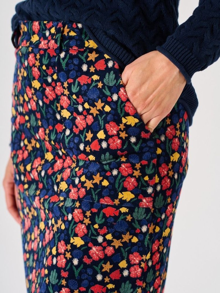 Quba & Co Navy Floral Nautical Print A-Line Cord Skirt - Lark Hot