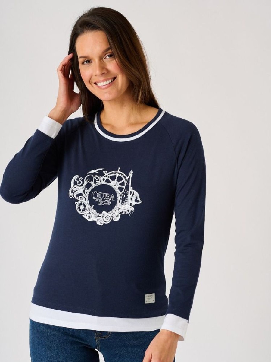 Quba & Co Navy Long Sleeved Quba And Co Logo T-Shirt - Mandika Best