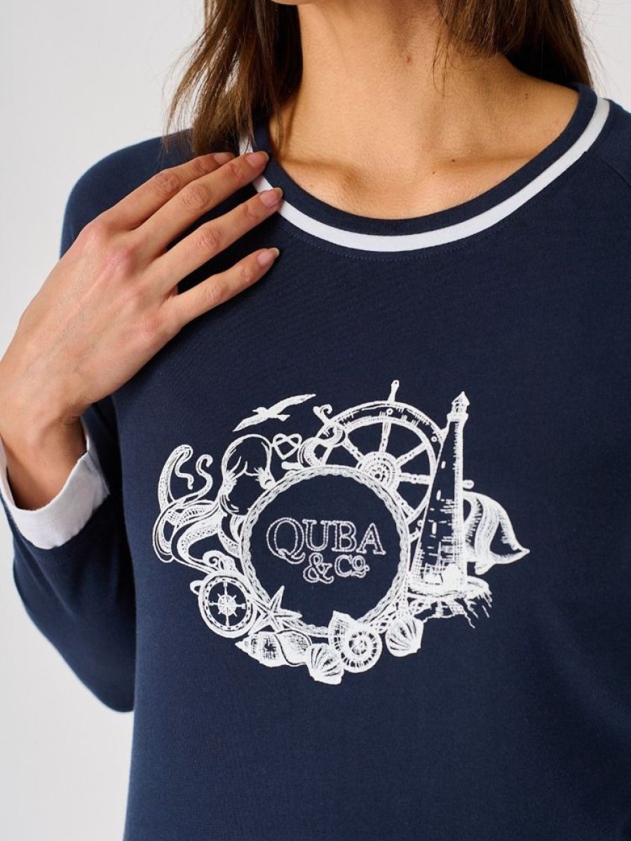 Quba & Co Navy Long Sleeved Quba And Co Logo T-Shirt - Mandika Best