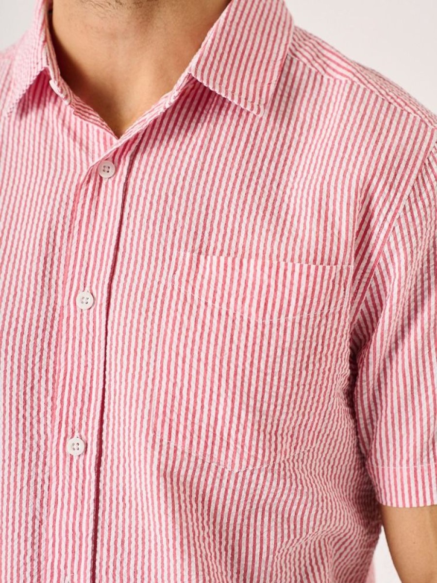 Quba & Co Dustin Short Sleeved Pink Striped Shirt Clearance