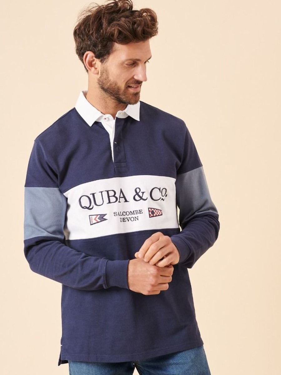 Quba & Co Navy Colour Block Long Sleeve Rugby Shirt - Banco Online