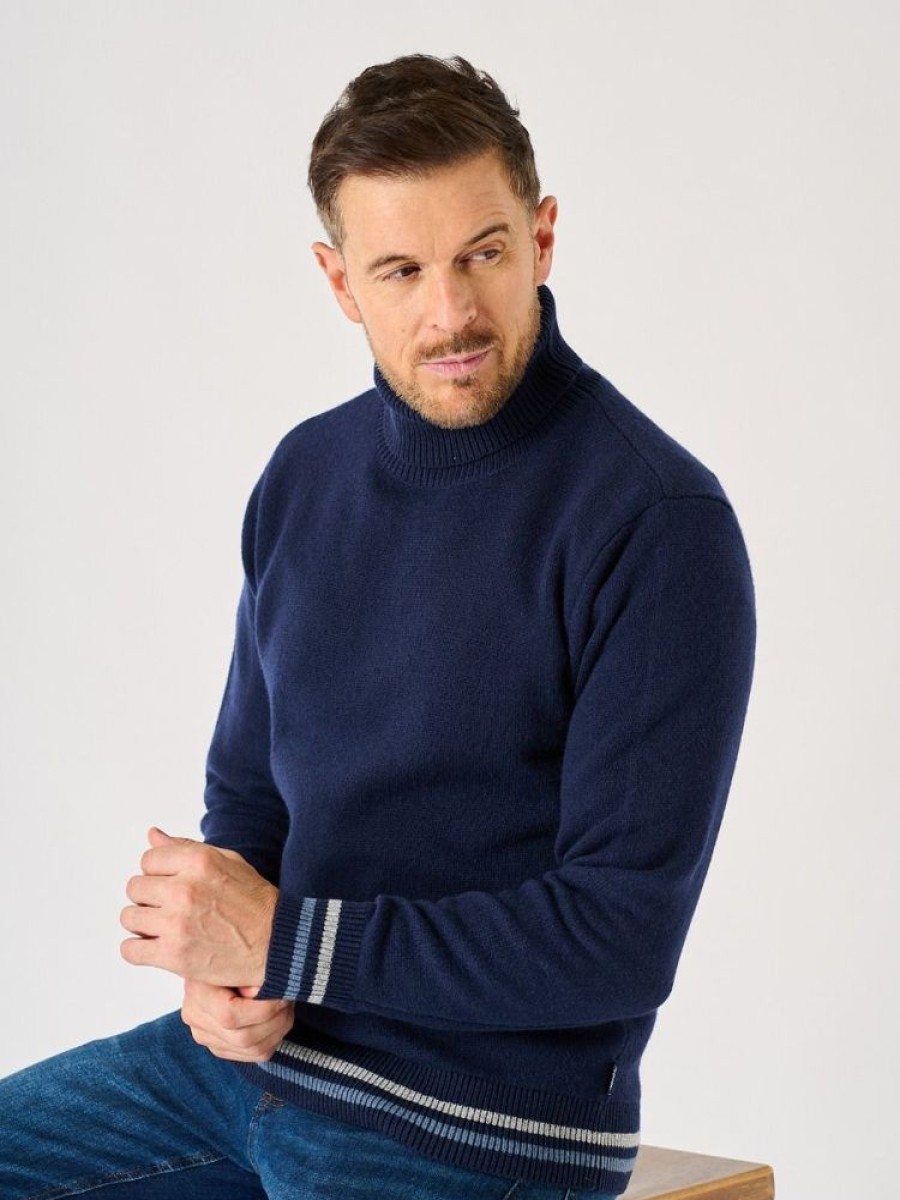 Quba & Co Navy Lifestyle Merino Rich Roll Neck Knitted Jumper - Sawyer Online