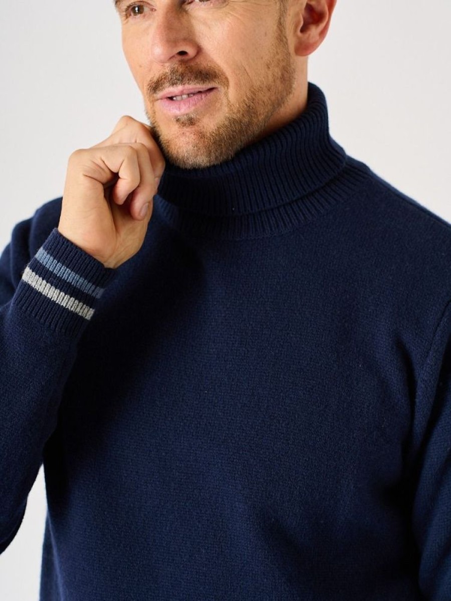 Quba & Co Navy Lifestyle Merino Rich Roll Neck Knitted Jumper - Sawyer Online