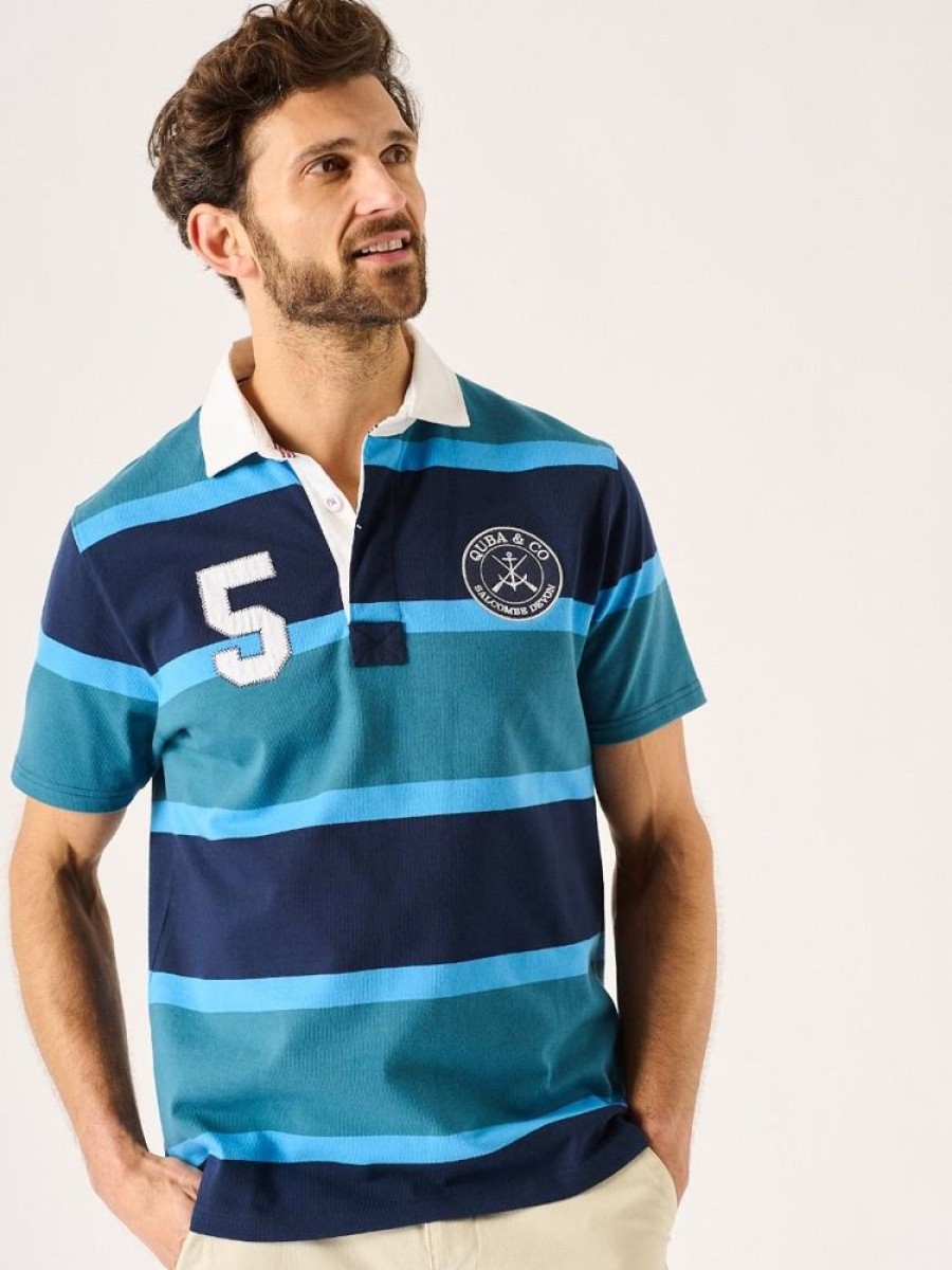 Quba & Co Blue Striped Short Sleeve Rugby Shirt - Ellison Clearance