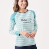 Quba & Co Olby Lagoon Blue And White Striped Quba Weekend Logo T-Shirt Hot