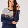 Quba & Co Navy Long Sleeved Floral Design T-Shirt - Syerra Online