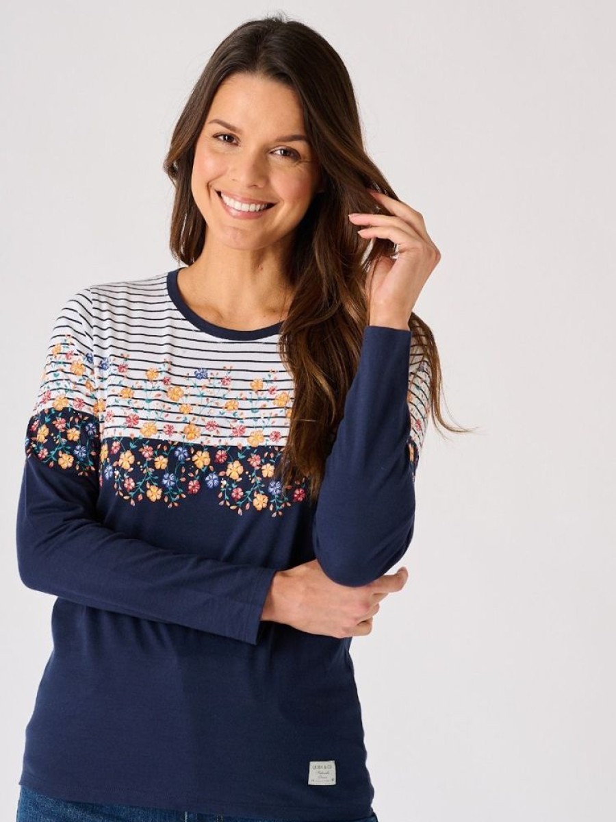 Quba & Co Navy Long Sleeved Floral Design T-Shirt - Syerra Online