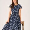 Quba & Co Don Butterfly Design Navy Dobby Dress Wholesale