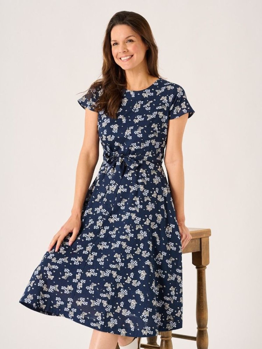 Quba & Co Don Butterfly Design Navy Dobby Dress Wholesale