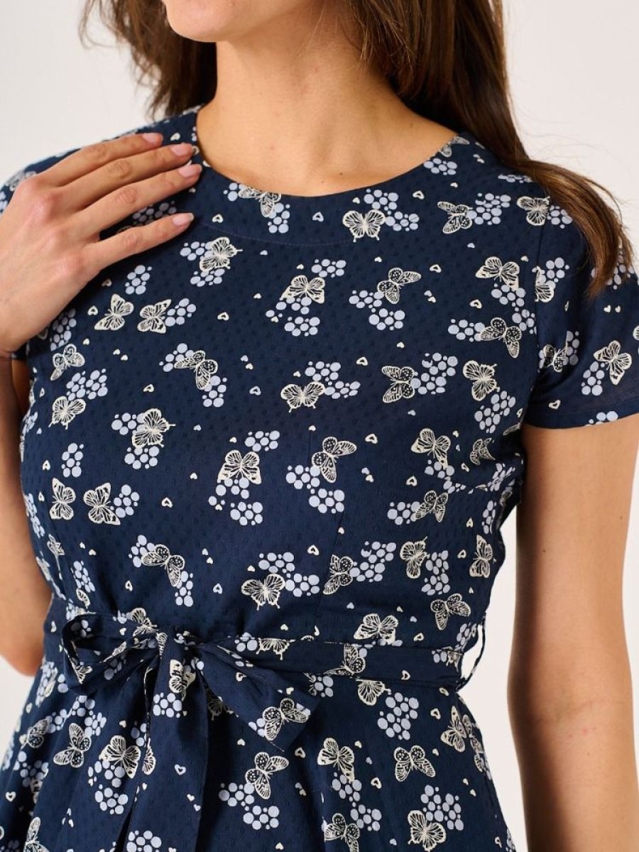 Quba & Co Don Butterfly Design Navy Dobby Dress Wholesale