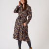 Quba & Co Navy Floral Print Long Sleeved Shirt Dress - Trent Hot