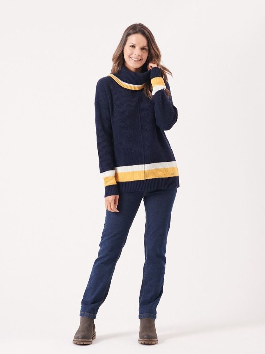 Quba & Co Mokk Navy Yellow And White Roll Neck Jumper Best