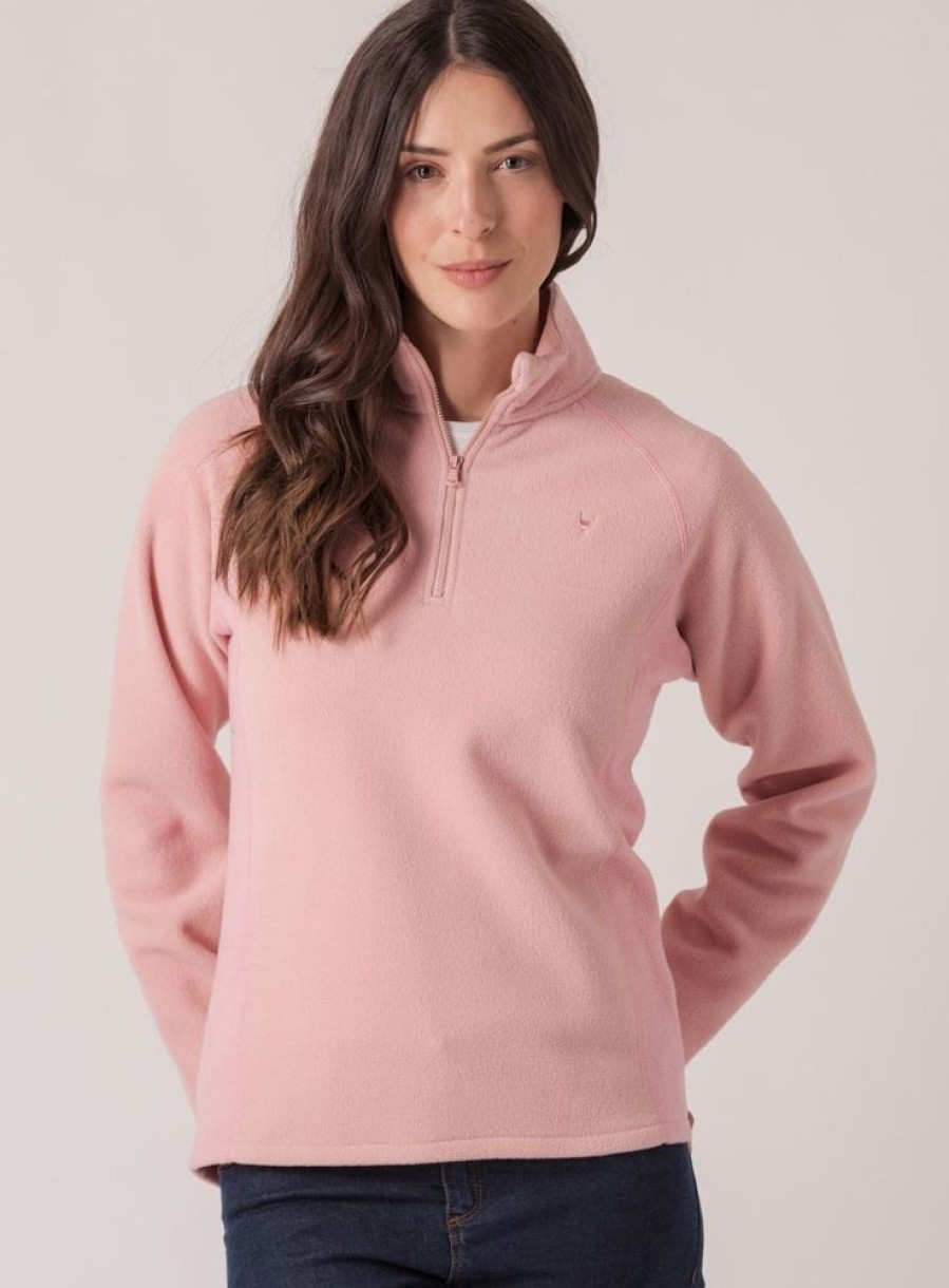 Quba & Co Helga Zip Neck Polar Fleece - Pale Pink/Lilac Rose Wholesale