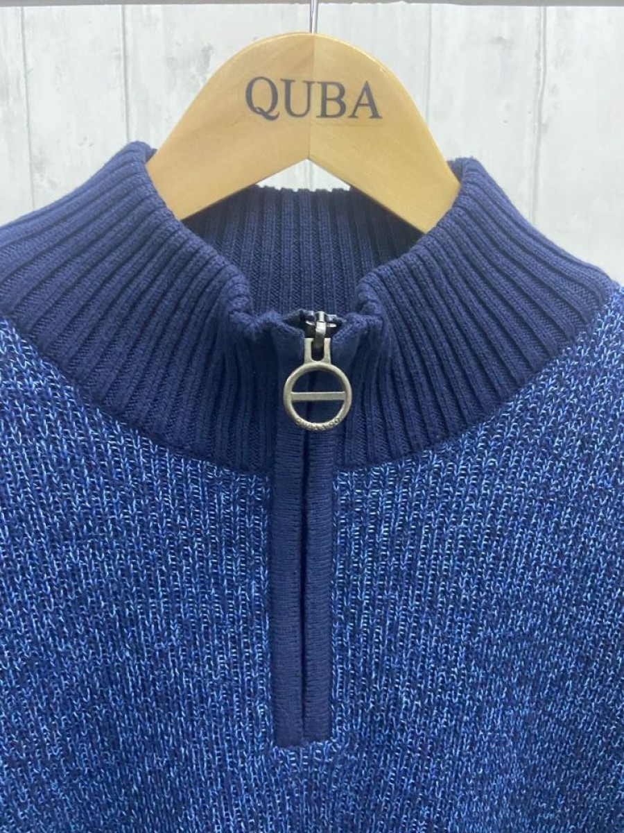 Quba & Co Navy And Blue Lifestyle Zip Neck Jumper - Fosters New