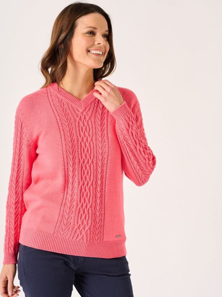 Quba & Co Hoff Cable-Knit Jumper Pink New