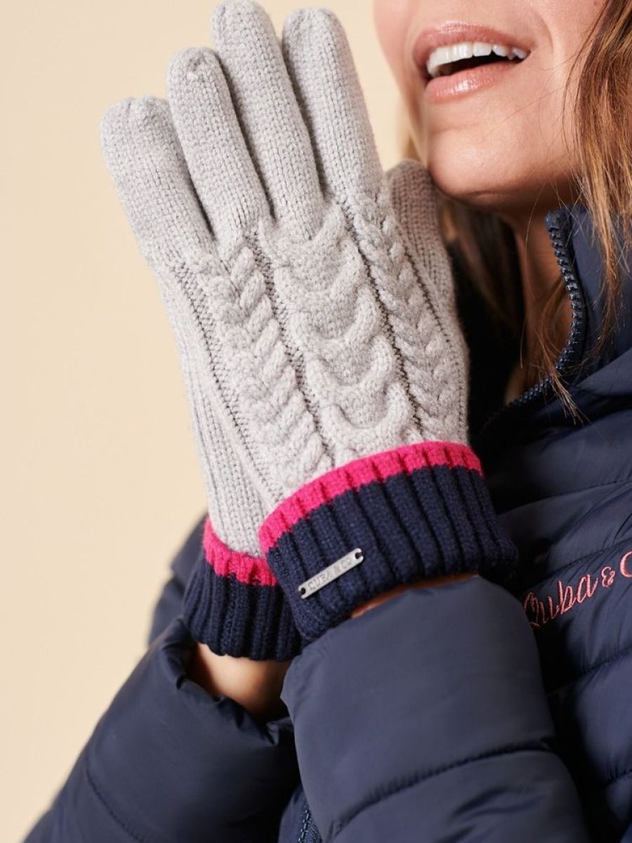 Quba & Co Grey Striped Cable Knit Gloves Clearance