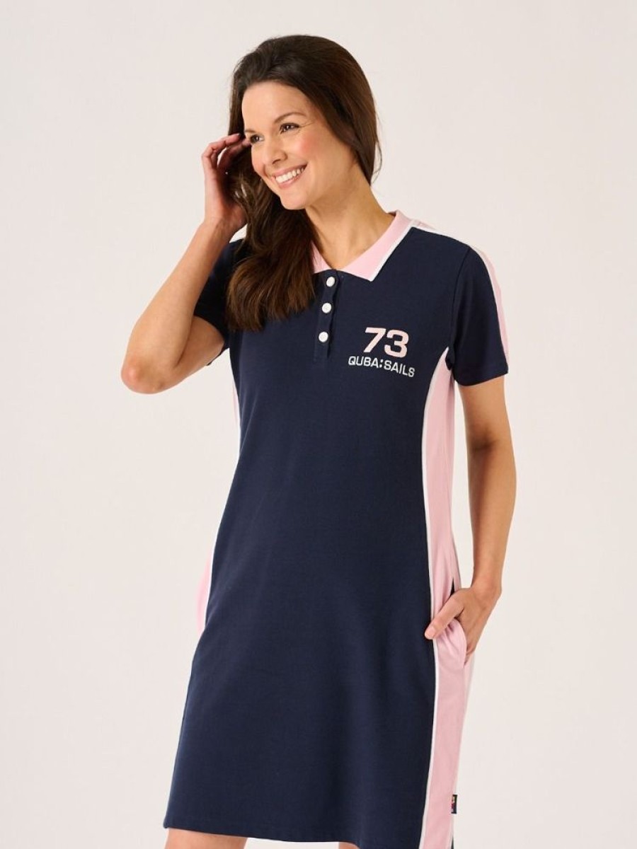 Quba & Co Silothy X-Series Navy And Pink Polo Dress New