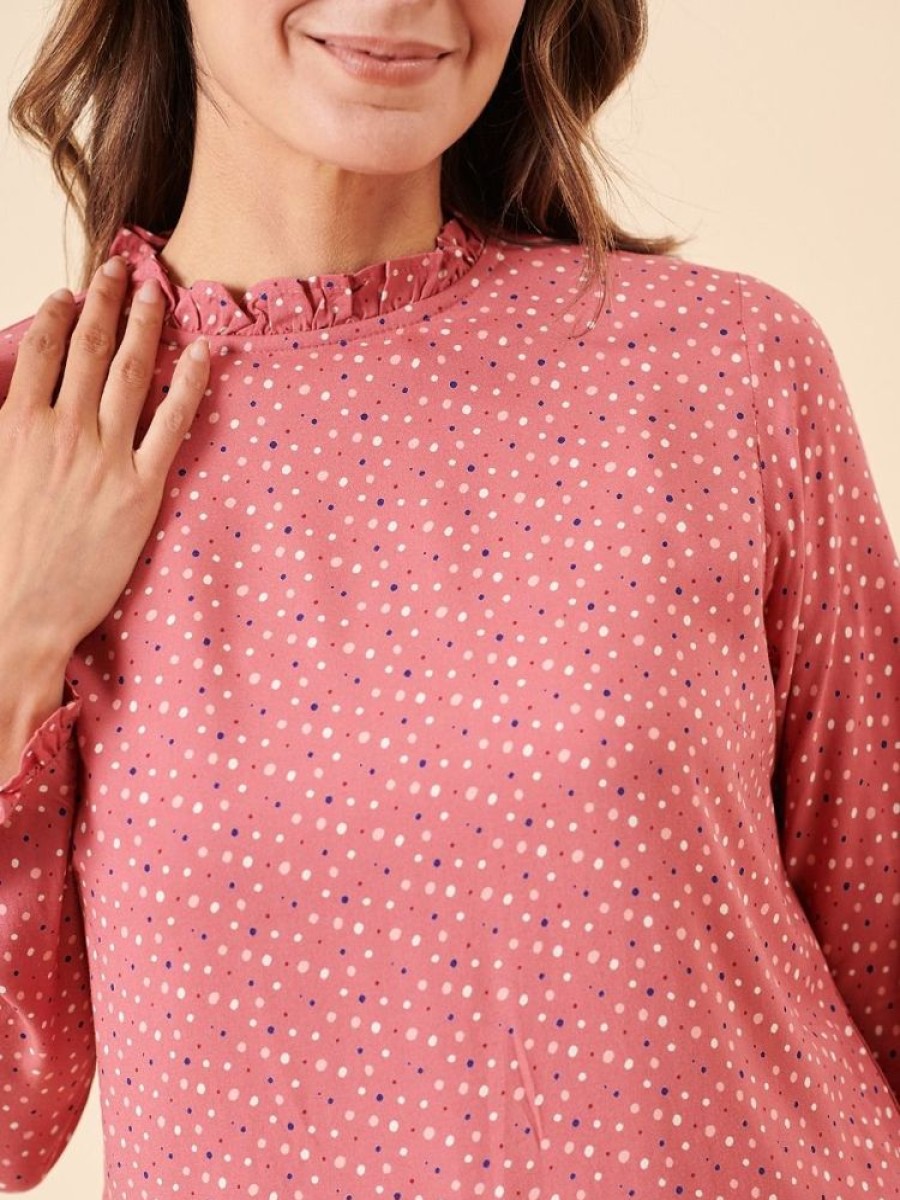 Quba & Co Bika Pink Frill Neck Top Hot