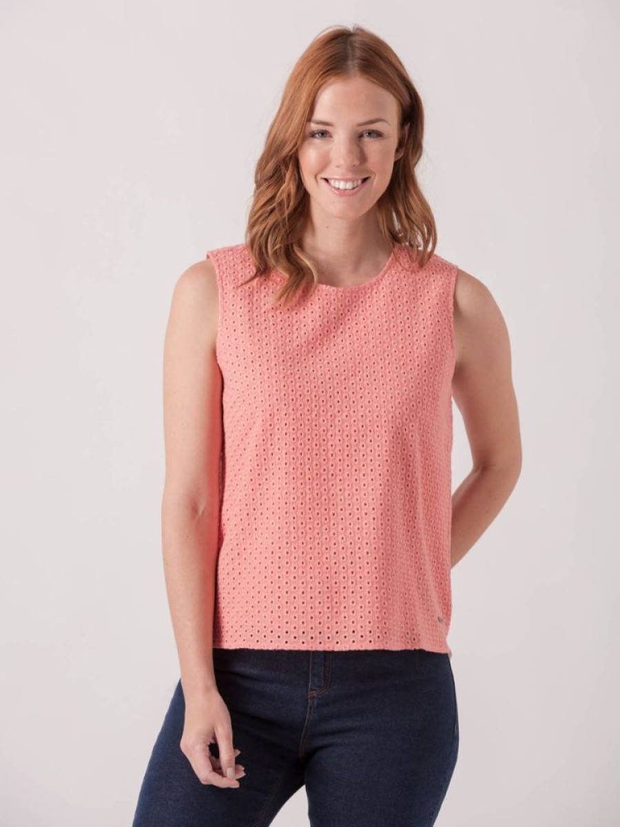 Quba & Co Hybird Sleeveless Pink Broderie Top Online