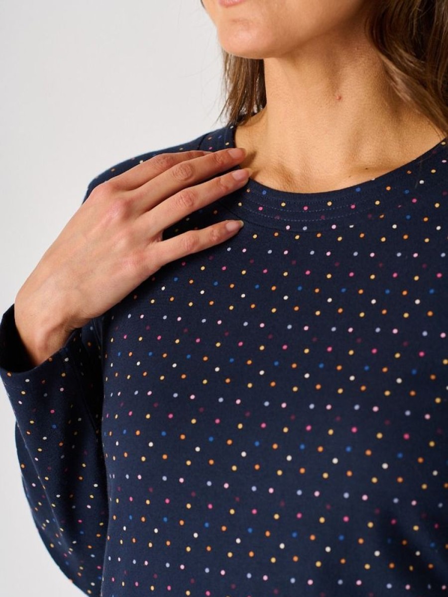 Quba & Co Navy Long Sleeve Jersey Dress With Spotted Print - Lorry Online