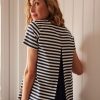 Quba & Co Snelson Navy And White Striped Pleated T-Shirt Wholesale