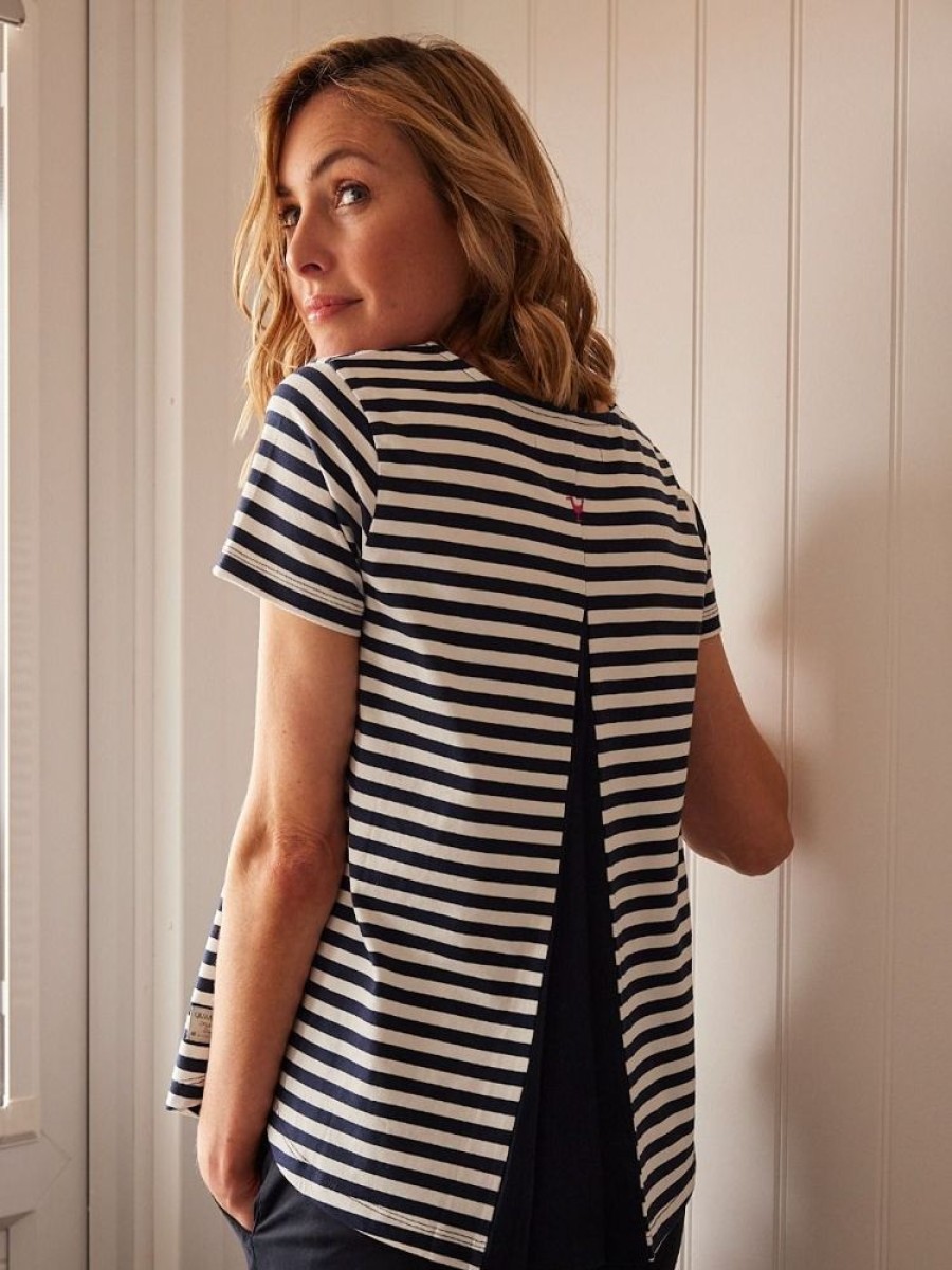 Quba & Co Snelson Navy And White Striped Pleated T-Shirt Wholesale