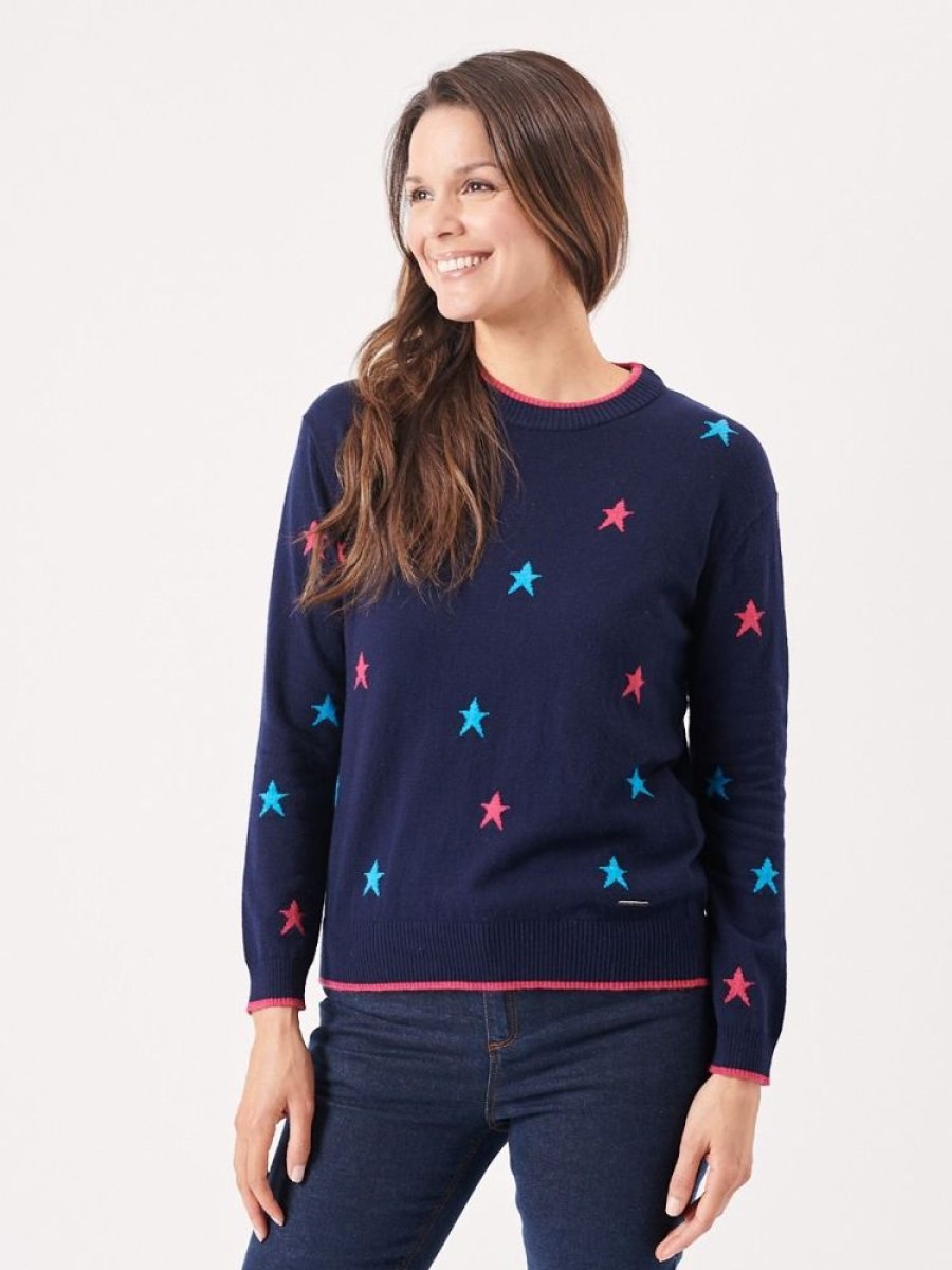 Quba & Co Wolston Navy Red And Blue Star Design Jumper New