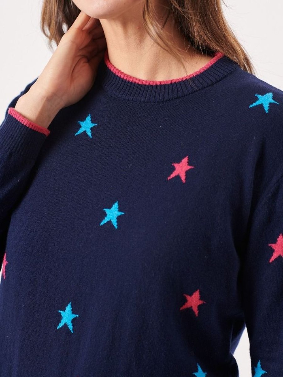 Quba & Co Wolston Navy Red And Blue Star Design Jumper New