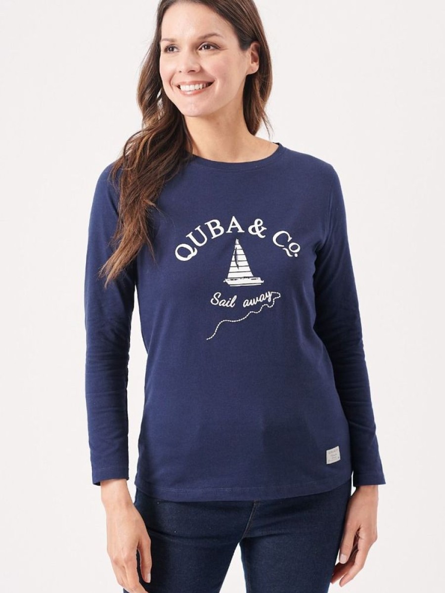 Quba & Co Vimmerby Long Sleeve Navy Quba And Co Sail Away Logo T-Shirt New