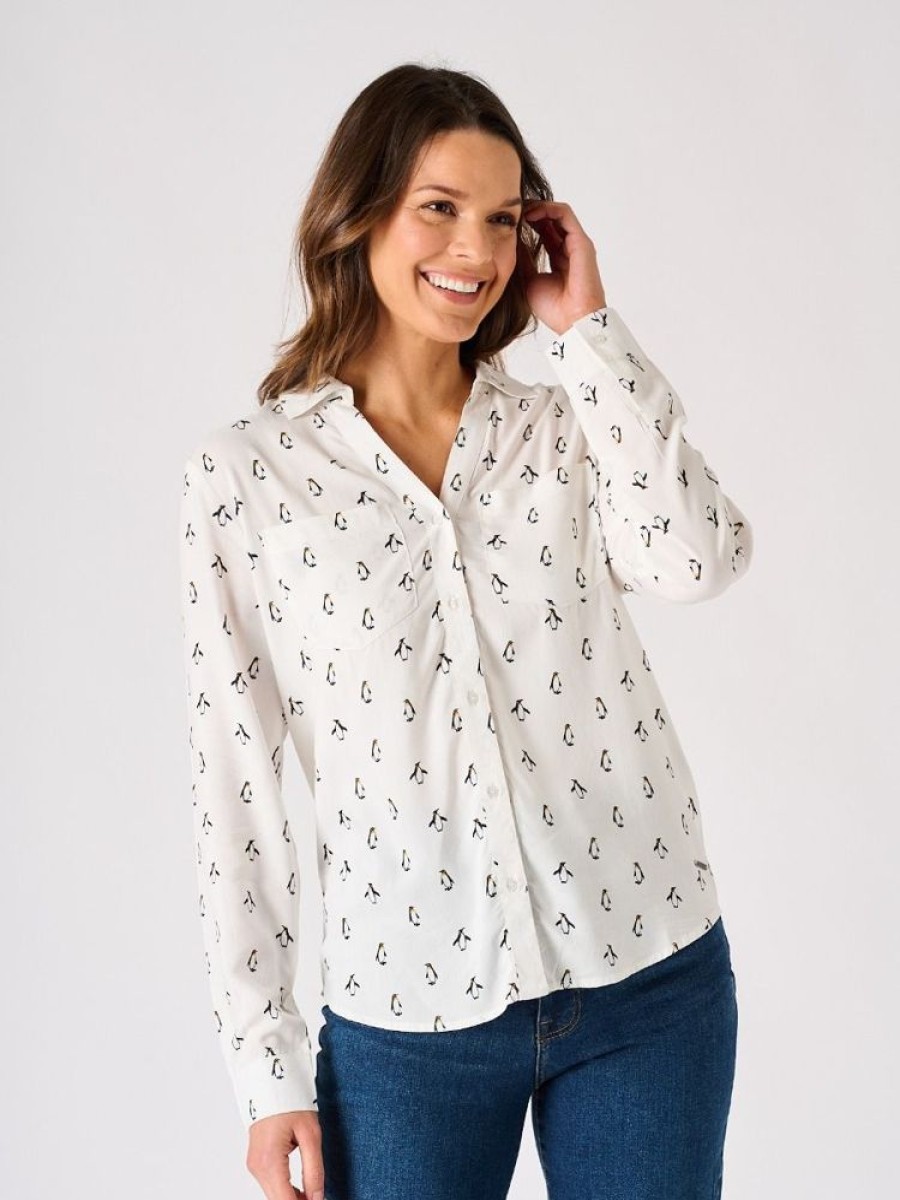 Quba & Co White Long Sleeved Penguin Print Shirt - Dullin Wholesale