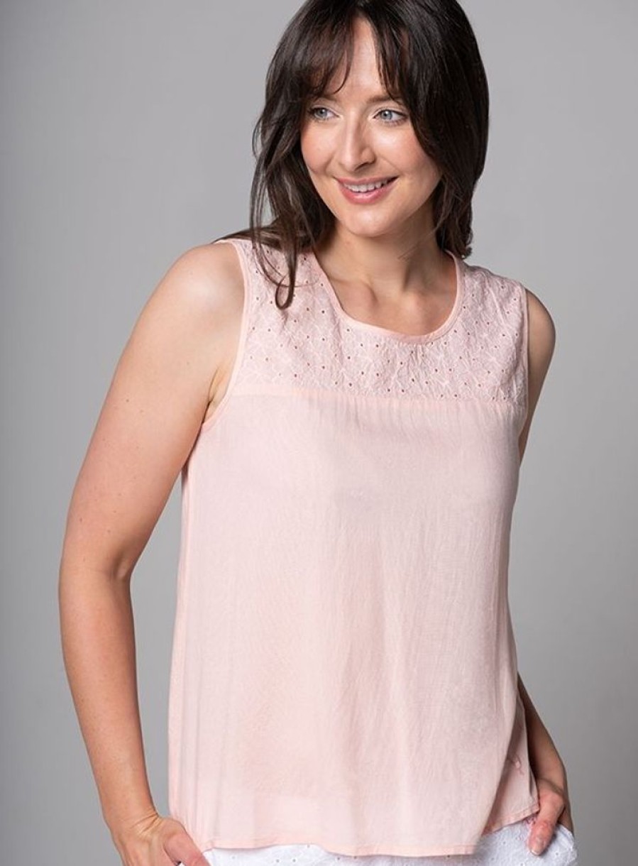 Quba & Co Corfu Broderie Top - Peony Pink Online